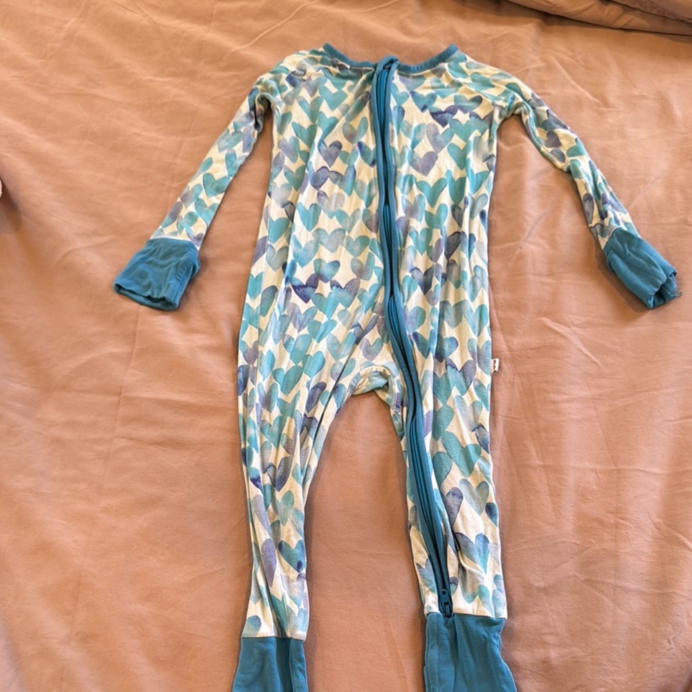 Little Sleepies Teal and Blue Heart Pattern Footie